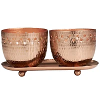 White Wax Sauvignon Blanc Scented Candle Set with Cutout Spotted Copper Container and Oval Holding Tray