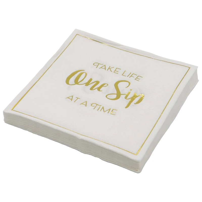 Gold & White One Sip Life Beverage Napkins, 20ct. by Celebrate It™