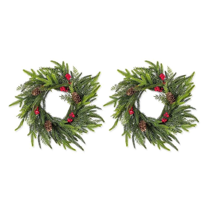 Glitzhome® 14"D Christmas Mini PE Wreath with Pinecones and Red Berries Set