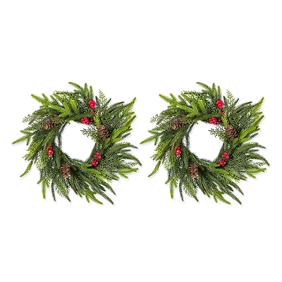 Glitzhome® 14"D Christmas Mini PE Wreath with Pinecones and Red Berries Set