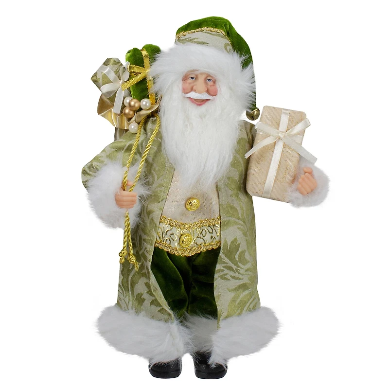 12" St. Patrick's Irish Standing Santa Claus Christmas Figure with Teddy Bear and Gift Bag