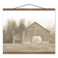 Neutral Barnscape Teak Hanging Canvas
