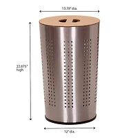 Household Essentials Round Metal Hamper with Engineered Wooden Lid