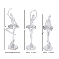 Set of 3 Silver Polystone Modern Dancer Sculpture, 14", 14", 12"