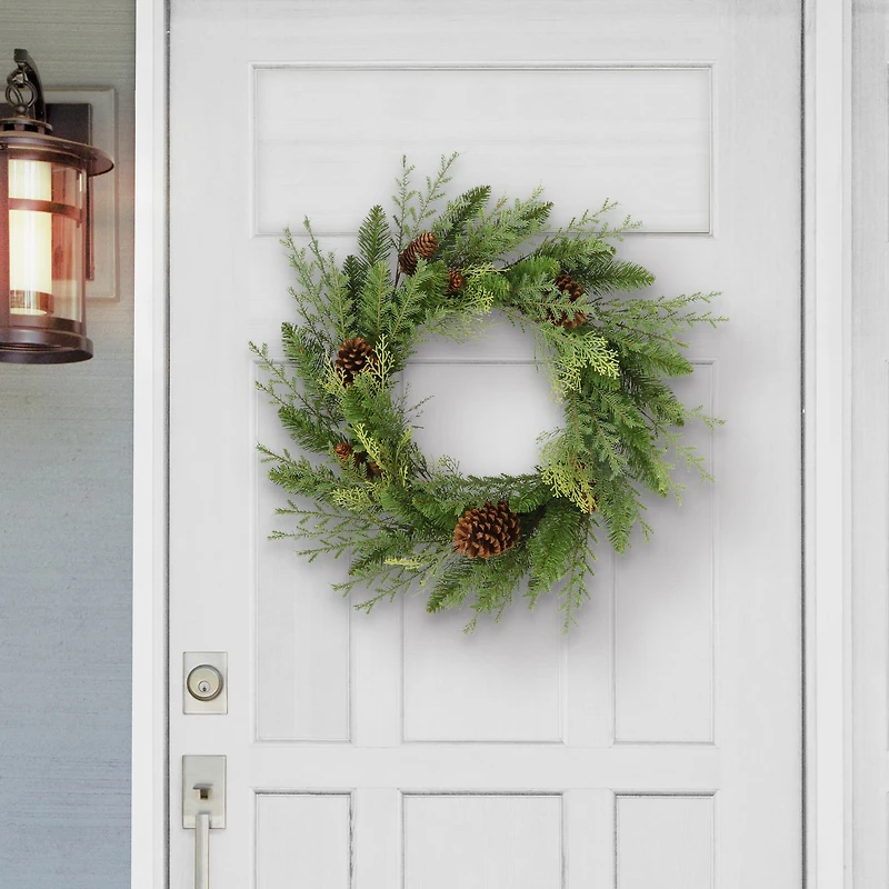 Puleo 24" Green Cypress Floral Spring Door Wreath