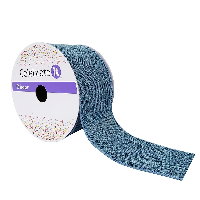 2.5" x 25ft. Denim Faux Linen Wired Ribbon by Celebrate It™ Décor