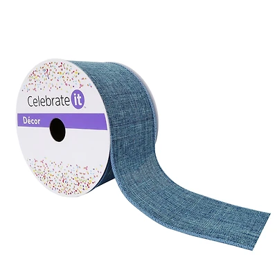 2.5" x 25ft. Denim Faux Linen Wired Ribbon by Celebrate It™ Décor