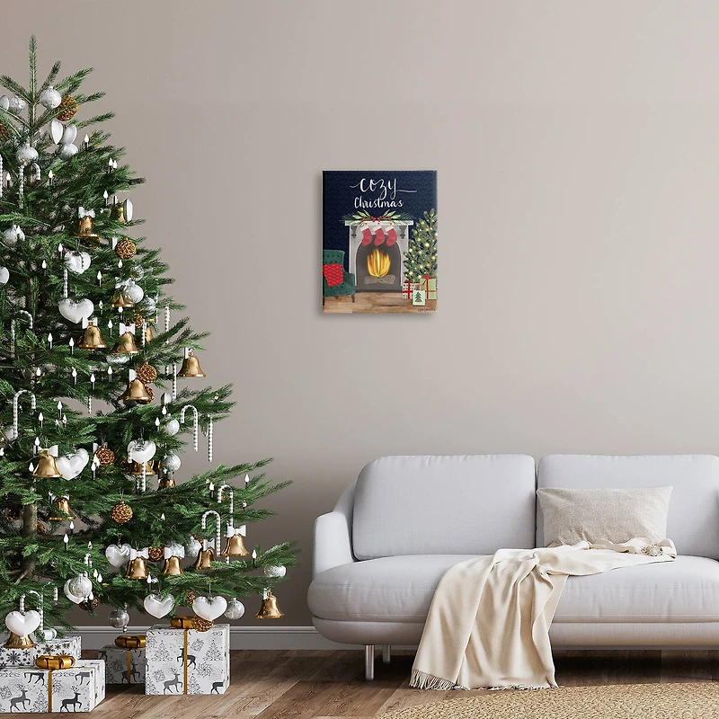 Stupell Industries Cozy Christmas Fireplace Mantel Canvas Wall Art