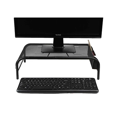 Mind Reader Black Metal Mesh Monitor Stand with Storage Compartments