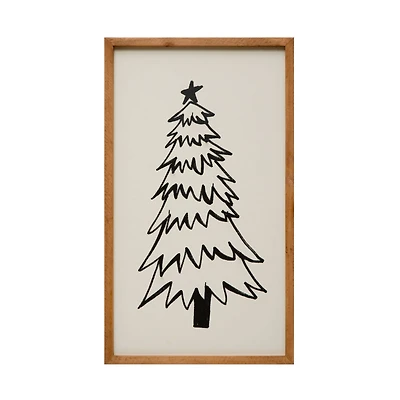 Hello Honey® 26" Black & White Tree with 9 Hooks Wood Framed Wall Décor