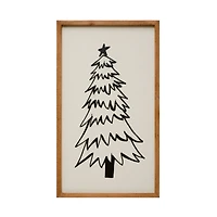 Hello Honey® 26" Black & White Tree with 9 Hooks Wood Framed Wall Décor