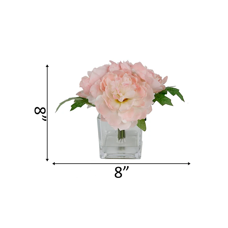 Flora Bunda® 8" Pink Peony Arrangement in Glass Pot
