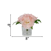 Flora Bunda® 8" Pink Peony Arrangement in Glass Pot