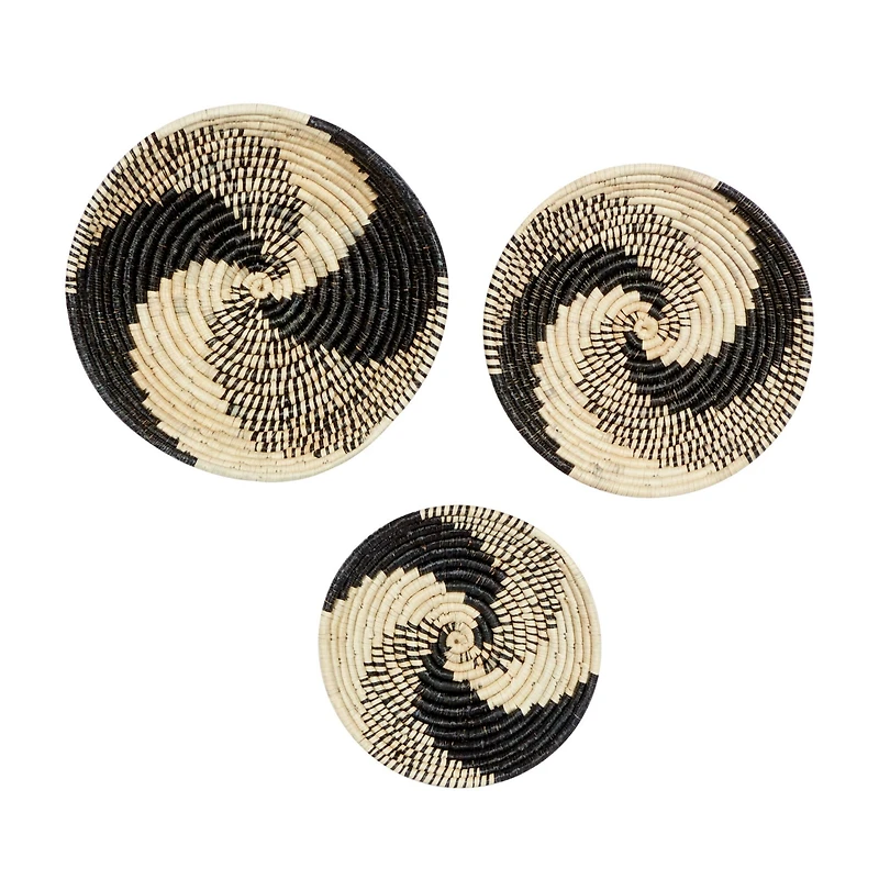 Set of 3 Black Wood Boho Style Wall Decor 20", 18