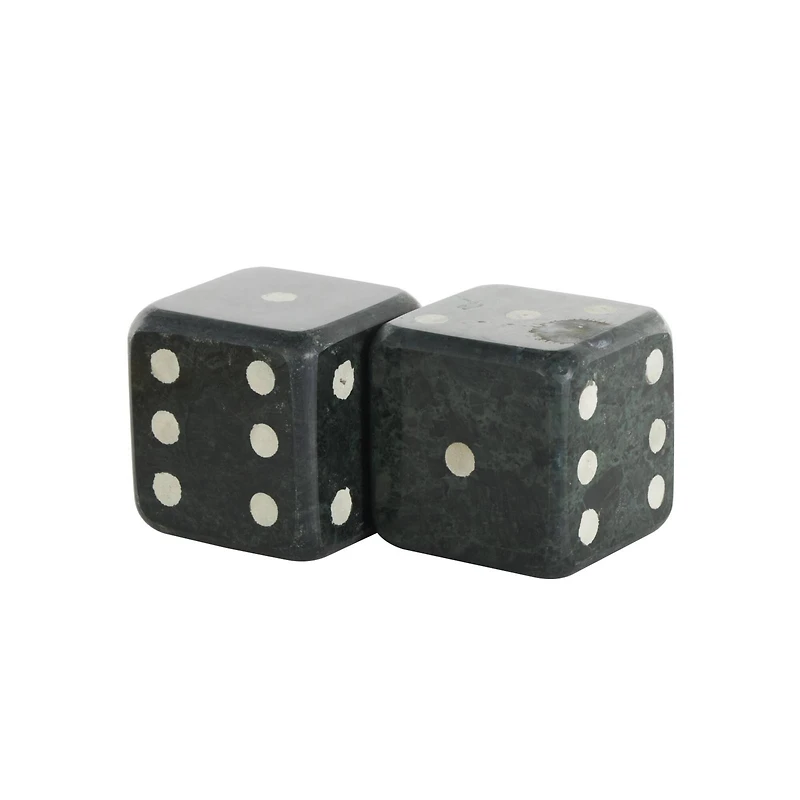 Green Marble Dice Decorative Bookends with White Accents