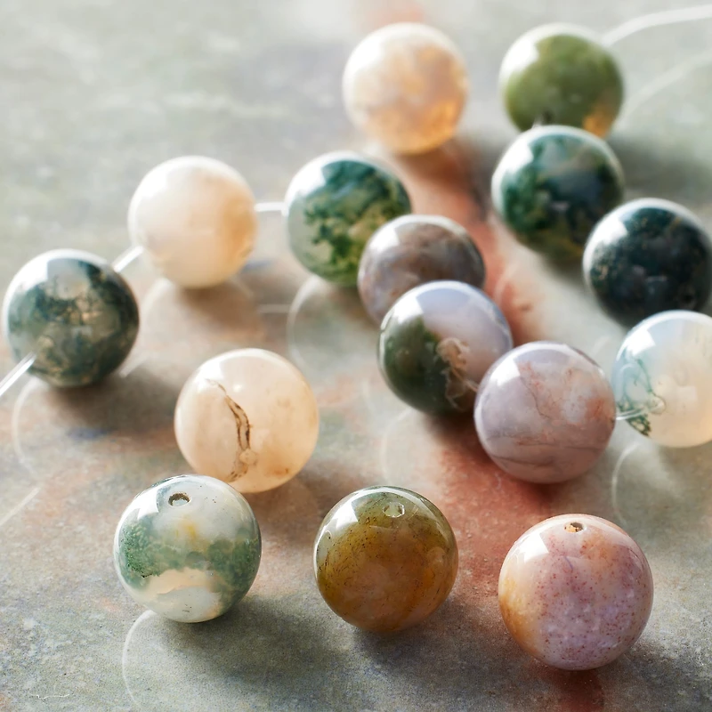 12 Pack: Natural Green Mix Agate Round Beads, 12mm by Bead Landing™
