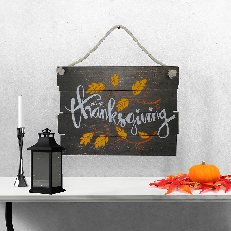 15" Wooden Happy Thanksgiving Hanging Wall Sign