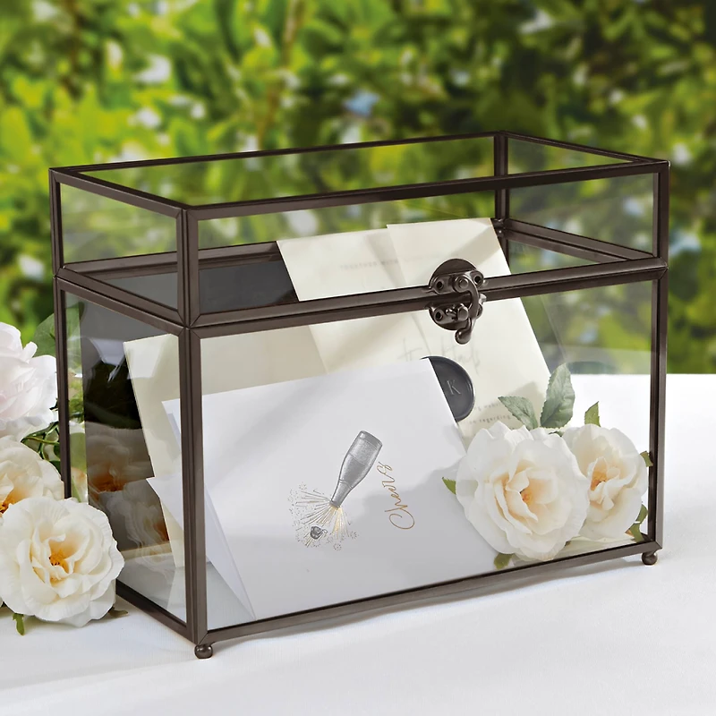 Black Metal & Glass Card Box by Celebrate It™