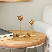 Gold Metal Bird Sculpture with Gold Foil Texturing Set