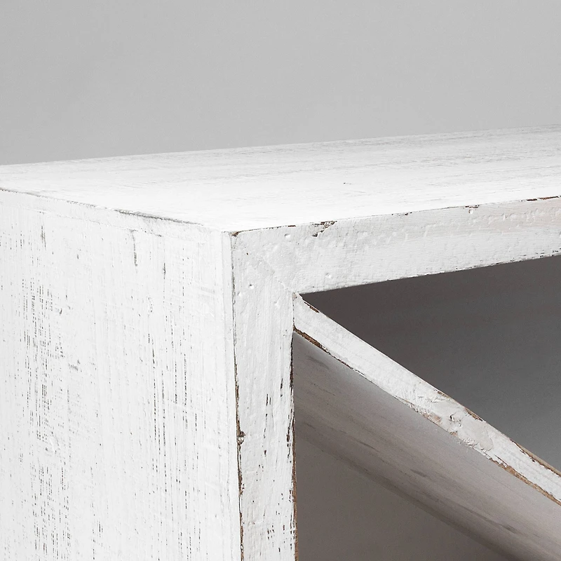 Whitewashed Wooden Wine Bottle Display Rack