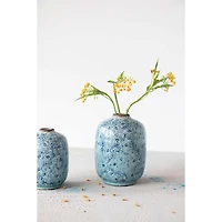 Hello Honey® 7" Distressed Blue Terracotta Vase with Floral Pattern