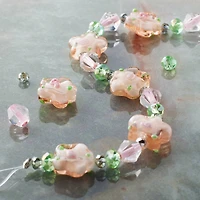 Pink & Green Lampwork Glass Flower Beads by Bead Landing™