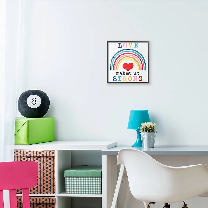 Stupell Industries Love Makes Us Strong Rainbow Wall Accent with Black Frame
