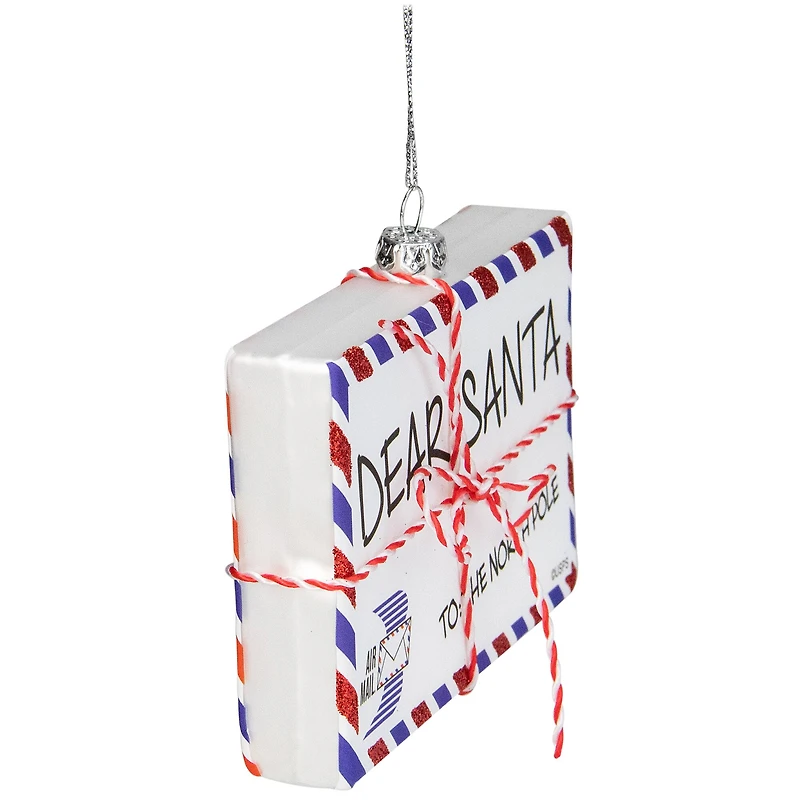 Envelope USPS "Dear Santa" with Stripes Glass Christmas Ornament - 3.5" - Red