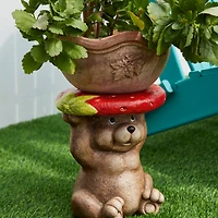 Glitzhome® 12.5" Bear Holding a Strawberry Decorative Garden Stool