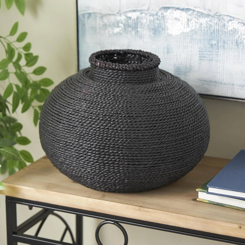 15" Black Metal Handmade Wrapped Vase