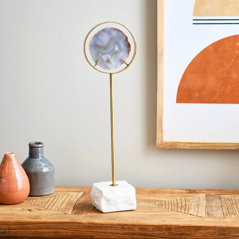 Hello Honey® 18" Gray Agate Accent on Metal & Marble Stand