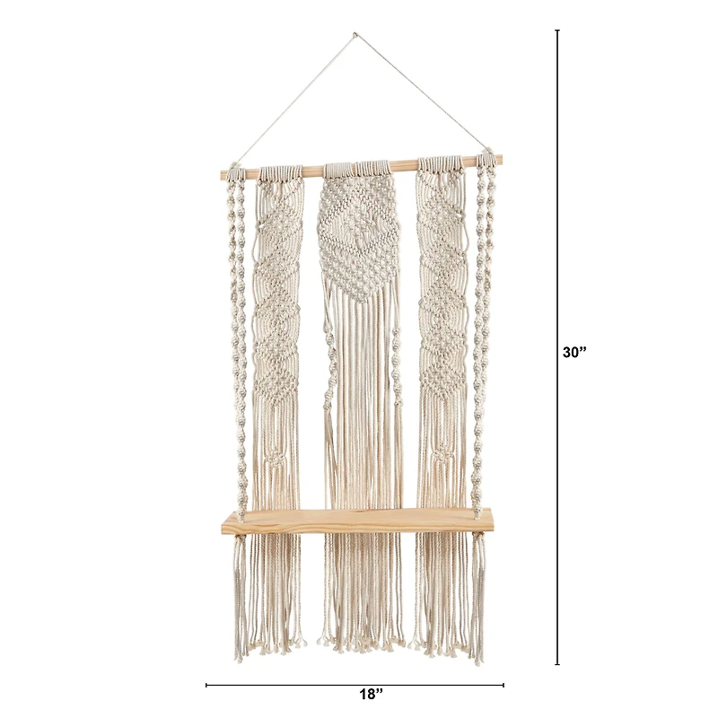 2.5ft. x 1.5ft. Layered Macrame Wall Hanging with Wooden Shelf