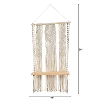 2.5ft. x 1.5ft. Layered Macrame Wall Hanging with Wooden Shelf