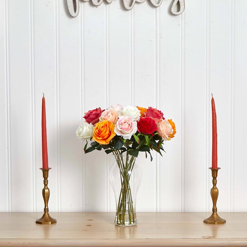 Assorted Blooming Roses with Vase