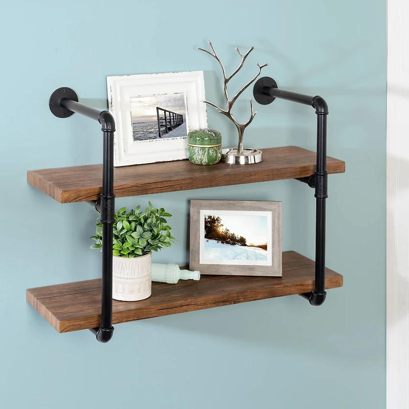Honey Can Do Black 2-Tier Industrial Wall Shelf