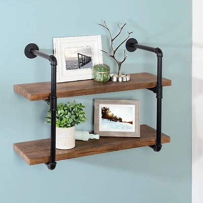 Honey Can Do Black 2-Tier Industrial Wall Shelf