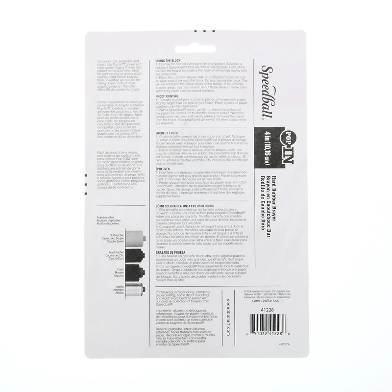 Speedball® Pop-In™ Rollers 4" Hard Rubber Carded Brayer