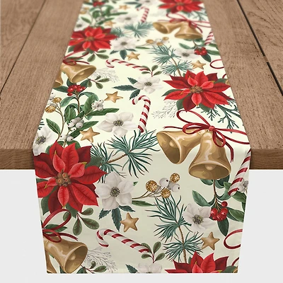 Poinsettia Floral Poly Twill Table Runner