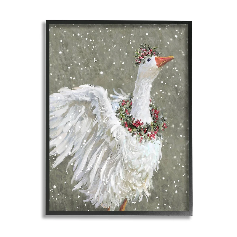 Stupell Industries Winter Goose Seasonal Botanicals Framed Giclee Art