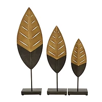 Gold Metal Contemporary Leaf Sculpture Set