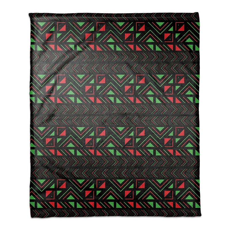 Kwanzaa Triangle & Geometric Pattern Coral Fleece Blanket