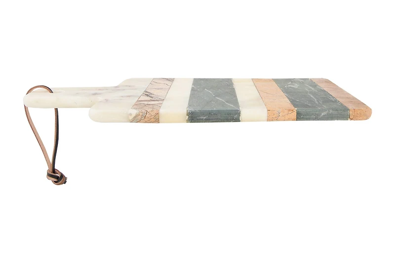 Hello Honey® 15" Rectangle Striped Marble Cheese/Cutting Board with Handle & Leather Strap