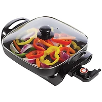 Brentwood 12" Black Nonstick Electric Skillet with Glass Lid