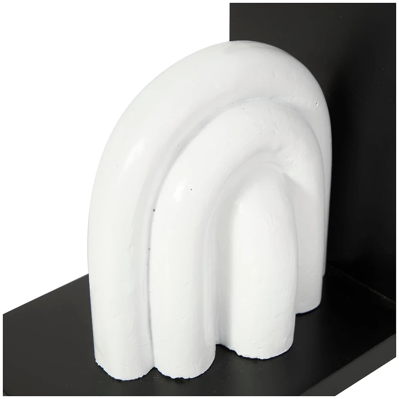 7" White MDF Abstract Layered Arched Bookends with Black Stands Set