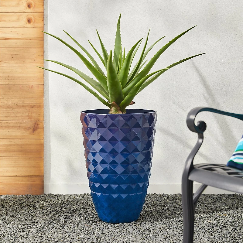 Glitzhome® Eco-Friendly Oversized Faux Cobalt Blue Ceramic Tall Bowl Plastic Pot Planter Set