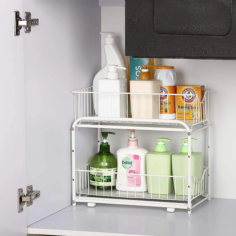 NEX™ White 2-Tier Under Sink Storage Sliding Basket Organizer Drawer