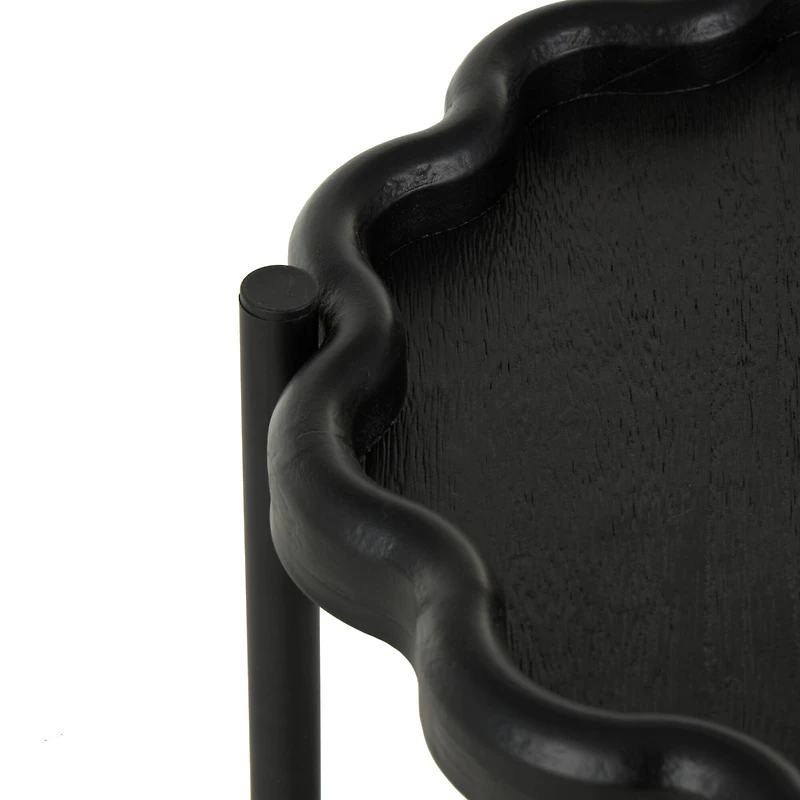 23.75" Black Wood Floral Inspired 2-Level Side End Accent Table with Metal Legs