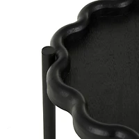 23.75" Black Wood Floral Inspired 2-Level Side End Accent Table with Metal Legs