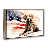 Stupell Industries Patriotic Dog with Flag Floater Framed Art