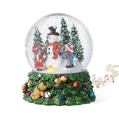 Glitzhome® 150mm Christmas Resin Lighted Musical Snowflakes Snowman Waterglobe